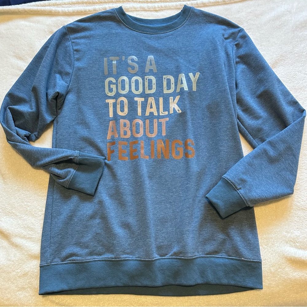 Amazon Blue Crew Neck Sweater with Motivational Text